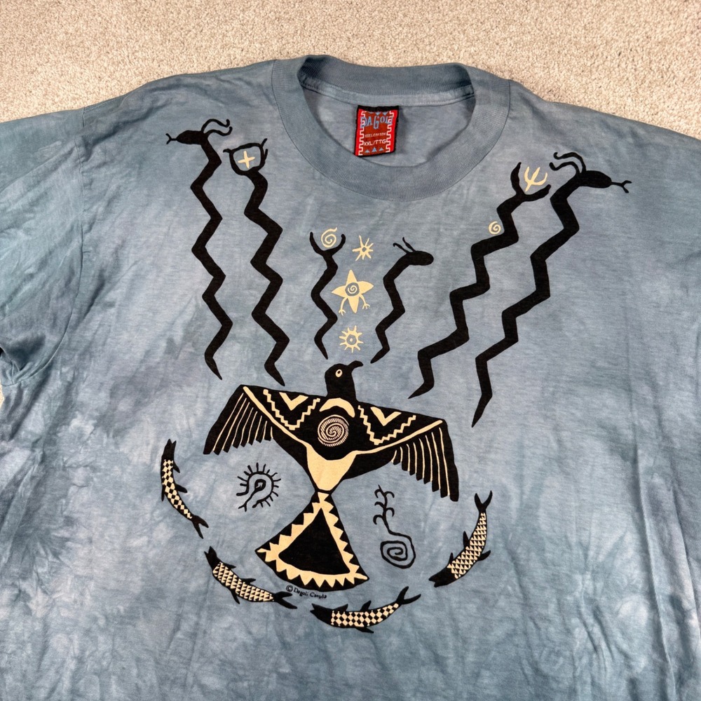 Dagoli T Shirt Mens XXL Blue Tie‎ Dye The Diviner Indigenous Art Graphic Tee